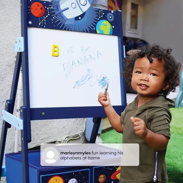 Space Adventures Wooden Activity Easel with Storage - Ideal for Arts &amp; Crafts, Drawing, Homeschooling and More - Greenguard Gold Certified, Blue