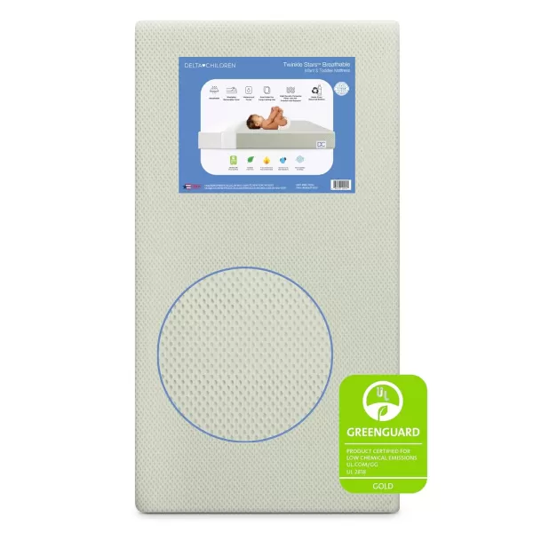 Twinkle Stars Breathable Baby Bed Crib Mattress and Toddler Mattress with Removable/Machine Washable Cover - GREENGUARD Gold – Waterproof - Sustainably Sourced Core Fiber Core, Green