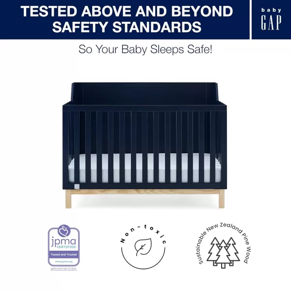 babyGap by Delta Children Oxford 6-in-1 Convertible Crib TrueSleep 2-Stage Deluxe Crib and Toddler Mattress , Navy/Natural