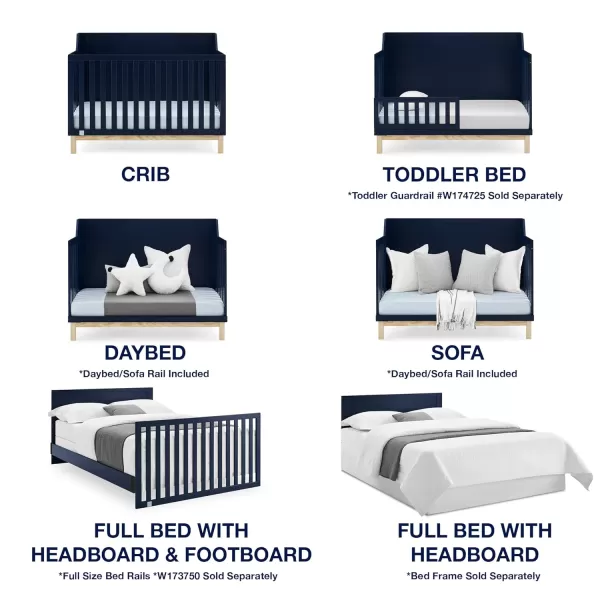 babyGap by Delta Children Oxford 6-in-1 Convertible Crib TrueSleep 2-Stage Deluxe Crib and Toddler Mattress , Navy/Natural