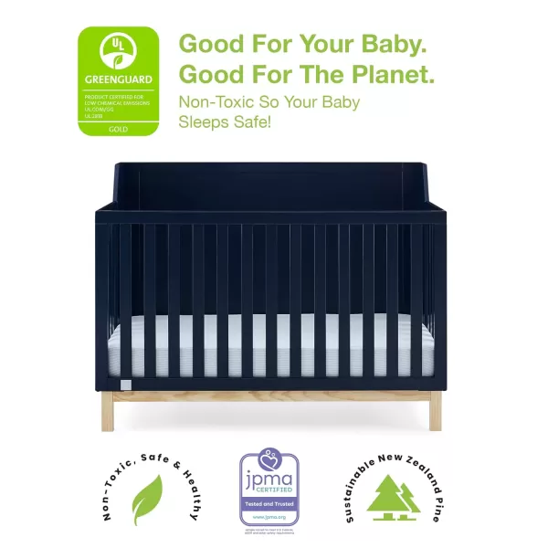 babyGap by Delta Children Oxford 6-in-1 Convertible Crib TrueSleep 2-Stage Deluxe Crib and Toddler Mattress , Navy/Natural
