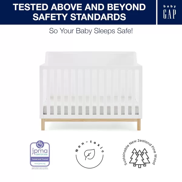 babyGap by Delta Children Oxford 6-in-1 Convertible Crib TrueSleep 2-Stage Deluxe Crib and Toddler Mattress , Navy/Natural