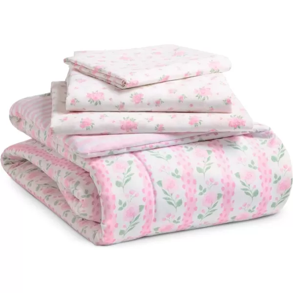 4 Piece Toddler Bedding Set for Girls - Reversible 2-in-1 Comforter - Includes Fitted Comforter to Keep Little Ones Snug, Bottom Sheet, Top Sheet, Pillow Case - Purple Stars Night