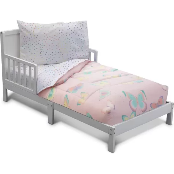 4 Piece Toddler Bedding Set for Girls - Reversible 2-in-1 Comforter - Includes Fitted Comforter to Keep Little Ones Snug, Bottom Sheet, Top Sheet, Pillow Case - Purple Stars Night