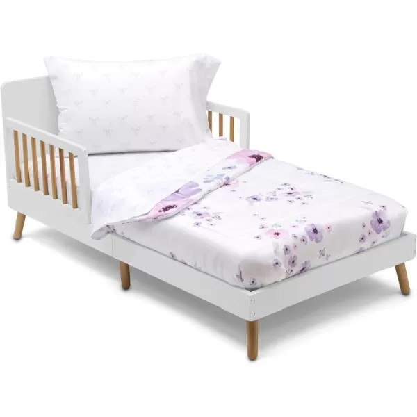 4 Piece Toddler Bedding Set for Girls - Reversible 2-in-1 Comforter - Includes Fitted Comforter to Keep Little Ones Snug, Bottom Sheet, Top Sheet, Pillow Case - Purple Stars Night