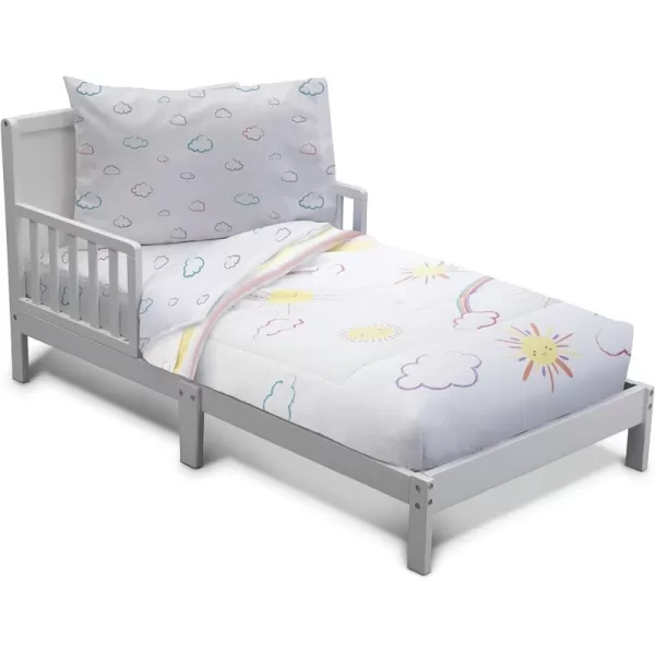 4 Piece Toddler Bedding Set for Girls - Reversible 2-in-1 Comforter - Includes Fitted Comforter to Keep Little Ones Snug, Bottom Sheet, Top Sheet, Pillow Case - Purple Stars Night