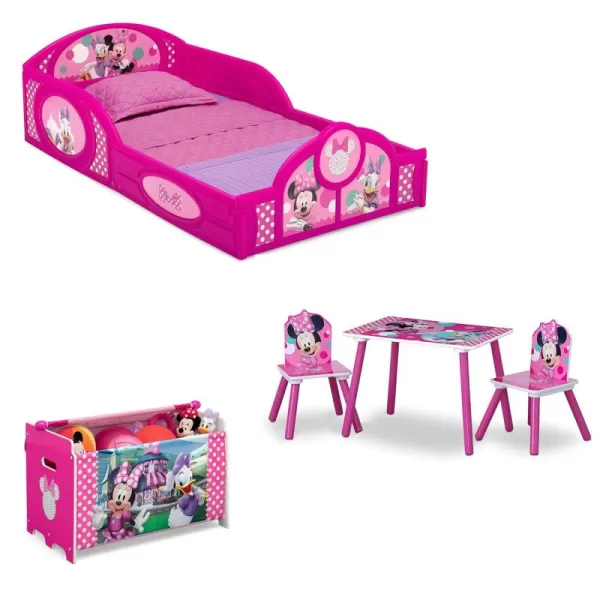 Delta Children - Disney Minnie Mouse 5-Piece Toddler Room-in-a-Box Bedroom Set – Includes Sleep and Play Toddler Bed, Table, 2 Chairs and Toy Box, Pink
