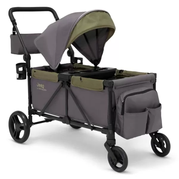 Jeep Sport All-Terrain Stroller Wagon by Delta Children - Includes Canopy, Parent Organizer, Adjustable Handlebar, Snack Tray &amp; Cup Holders, Grey/Olive Green