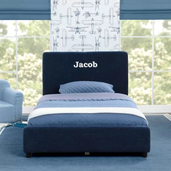 Personalized Upholstered Twin Size Bed with Headboard, Premium Wood Slat Support, No Box Spring Needed, Easy Assembly, Navy Tweed