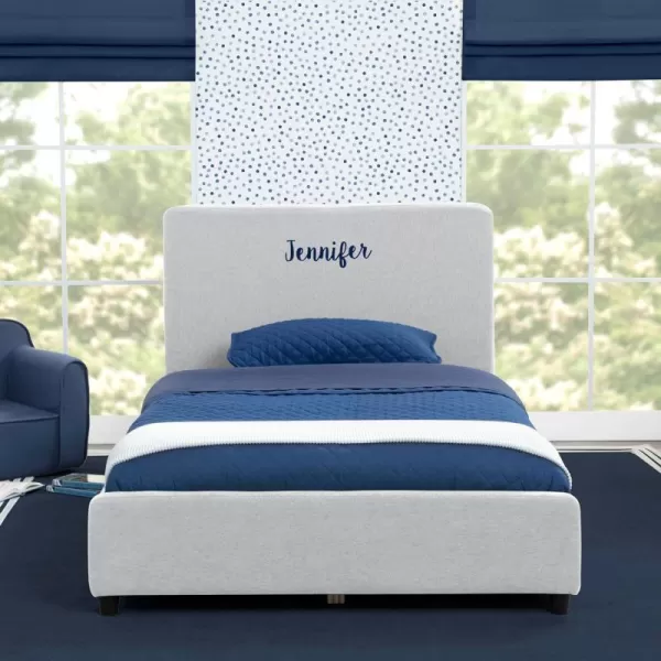 Personalized Upholstered Twin Size Bed with Headboard, Premium Wood Slat Support, No Box Spring Needed, Easy Assembly, Navy Tweed
