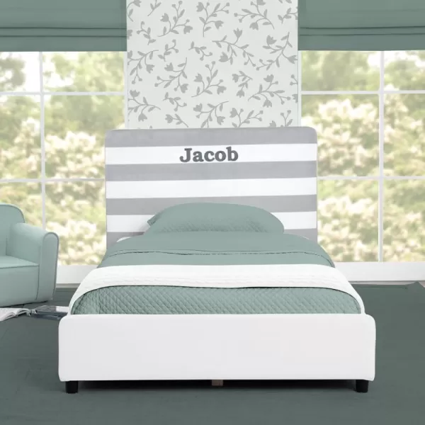 Personalized Upholstered Twin Size Bed with Headboard, Premium Wood Slat Support, No Box Spring Needed, Easy Assembly, Navy Tweed