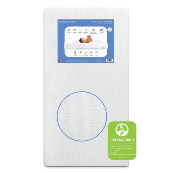 Twinkle Stars Breathable Baby Bed Crib Mattress and Toddler Mattress with Removable/Machine Washable Cover - GREENGUARD Gold – Waterproof - Sustainably Sourced Core Fiber Core, Green