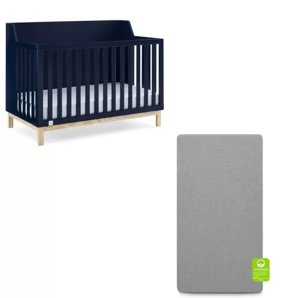 babyGap by Delta Children Oxford 6-in-1 Convertible Crib TrueSleep 2-Stage Deluxe Crib and Toddler Mattress , Navy/Natural