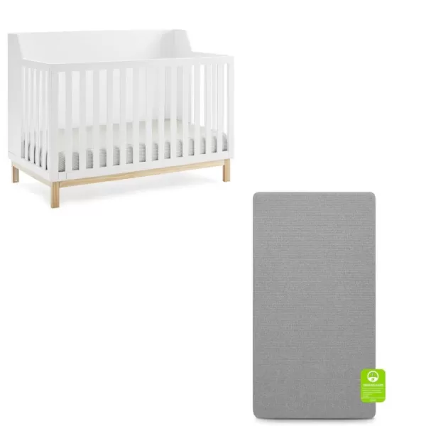 babyGap by Delta Children Oxford 6-in-1 Convertible Crib TrueSleep 2-Stage Deluxe Crib and Toddler Mattress , Navy/Natural