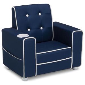 imageDelta Children Chelsea Kids Upholstered Chair with Cup Holder Soft GreyNavy