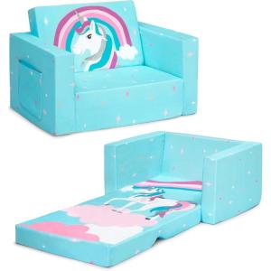 imageDelta Children Cozee 2in1 Convertible Sofa to Lounger For Bedroom  LightweightPortable Comfy Flip Open CouchSleeper for Kids Blue Unicorn