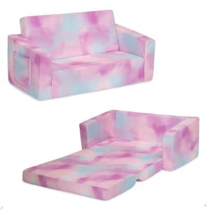 imageDelta Children Cozee 2in1 Extra Wide Convertible Sofa to LoungerComfy Flip Open CouchSleeper for Kids Blue CamoPink Tie Dye