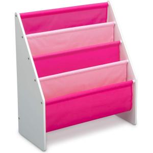 imageDelta Children Sling Book Rack Bookshelf 4Tier Wooden Shelf with Soft Fabric Pockets Ideal for Playroom Living Room Basement or BedroomWhitePink