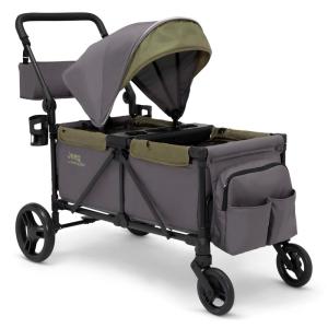 imageJeep Sport AllTerrain Stroller Wagon by Delta Children  Includes Canopy Parent Organizer Adjustable Handlebar Snack Tray ampamp Cup Holders GreyOlive GreenGreyOlive Green