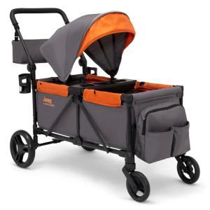 imageJeep Sport AllTerrain Stroller Wagon by Delta Children  Includes Canopy Parent Organizer Adjustable Handlebar Snack Tray ampamp Cup Holders GreyOlive GreenGreyBonfire