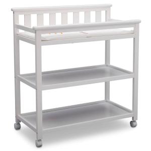 imageDelta Children Flat Top Changing Table with Wheels and Changing Pad  Greenguard Gold Certified GreyBianca White