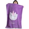 imageDelta Children Personalized Sherpa Throw Blanket with Storage Pocket for Kids Teal DogPurple Unicorn