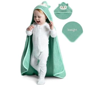 imageDelta Children Personalized Kids Hooded Bath Towel with Pockets  Super Soft and Absorbent Great Gift for Boys and Girls Tan DogLight Teal Owl