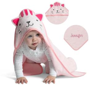 imageDelta Children Personalized Kids Hooded Bath Towel with Pockets  Super Soft and Absorbent Great Gift for Boys and Girls Tan DogPink Cat