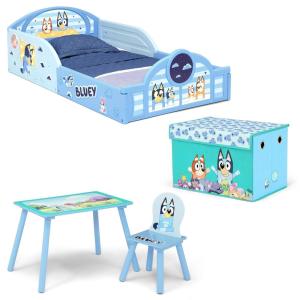 imageDelta Children  CoComelon 4Piece Toddler RoominaBox Set  Includes Sleep and Play Toddler Bed Table 1 Chair and Fabric Toy Box GreenBluey
