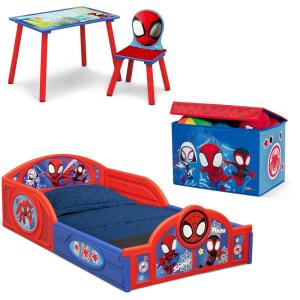 imageDelta Children  CoComelon 4Piece Toddler RoominaBox Set  Includes Sleep and Play Toddler Bed Table 1 Chair and Fabric Toy Box GreenMarvel Spidey and His Amazing Friends