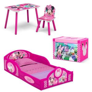 imageDelta Children  CoComelon 4Piece Toddler RoominaBox Set  Includes Sleep and Play Toddler Bed Table 1 Chair and Fabric Toy Box GreenMinnie Mouse