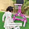 imageDelta Children Disney Minnie Mouse 4in1 Sports Center  Adjustable Easy Score Basketball Hoop SoccerHockey Net and Golf Game 4 GolfHockey Balls PinkMinnie Mouse