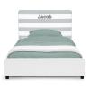 imageDelta Children Personalized Upholstered Twin Size Bed with Headboard Premium Wood Slat Support No Box Spring Needed Easy Assembly GreyWhite Stripe