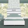 imageDelta Children Personalized Upholstered Twin Size Bed with Headboard Premium Wood Slat Support No Box Spring Needed Easy Assembly GreyWhite Stripe