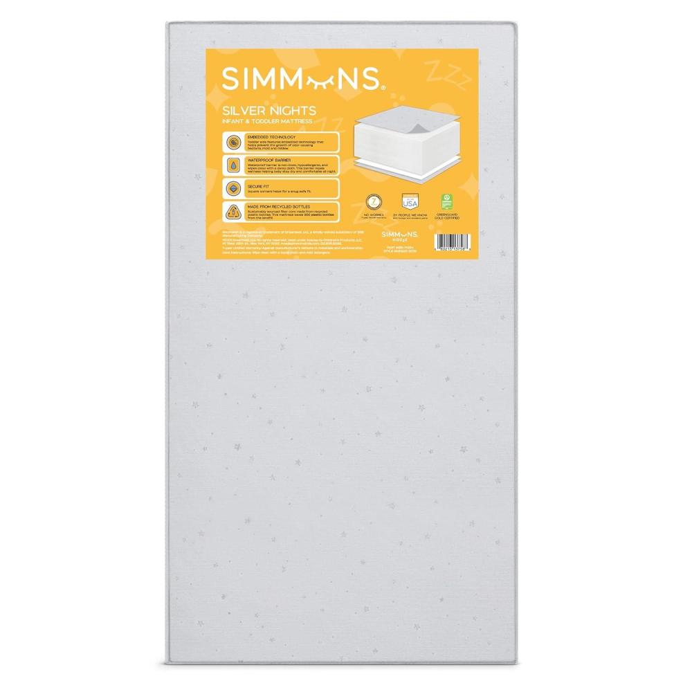 imageSimmons Kids Silver Nights Dual Sided 2Stage Baby Crib Mattress and Toddler Mattress  GREENGUARD Gold  Waterproof  Sustainably Sourced Core Fiber Core Grey