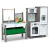 imageDelta Children Gourmet AllinOne Corner Play Kitchen  Toy Kitchen Playset with Safe ampamp Heatless Stove with Lights Oven Sink FridgeFreezer with Ice Maker and 20 Accessories NaturalWhiteNaturalWhite