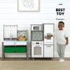 imageDelta Children Gourmet AllinOne Corner Play Kitchen  Toy Kitchen Playset with Safe ampamp Heatless Stove with Lights Oven Sink FridgeFreezer with Ice Maker and 20 Accessories NaturalWhiteNaturalWhite