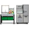 imageDelta Children Gourmet AllinOne Corner Play Kitchen  Toy Kitchen Playset with Safe ampamp Heatless Stove with Lights Oven Sink FridgeFreezer with Ice Maker and 20 Accessories NaturalWhiteGrey