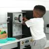 imageDelta Children Gourmet AllinOne Corner Play Kitchen  Toy Kitchen Playset with Safe ampamp Heatless Stove with Lights Oven Sink FridgeFreezer with Ice Maker and 20 Accessories NaturalWhiteGrey