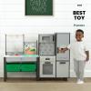 imageDelta Children Gourmet AllinOne Corner Play Kitchen  Toy Kitchen Playset with Safe ampamp Heatless Stove with Lights Oven Sink FridgeFreezer with Ice Maker and 20 Accessories NaturalWhiteGrey