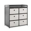 imageDelta Children Hayes Changing Table and Dresser for Bedroom with 6 Fabric Drawers Bianca WhiteFlax BinsCharcoal GreyFlax