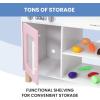 imageDelta Children Tiny Chef Play Kitchen  Toy Kitchen Playset with Realistic Knobs That TurnClick Oven Sink Microwave and 15 Pieces of Play Food GreenPink