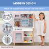 imageDelta Children Tiny Chef Play Kitchen  Toy Kitchen Playset with Realistic Knobs That TurnClick Oven Sink Microwave and 15 Pieces of Play Food GreenPink