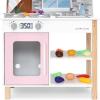 imageDelta Children Tiny Chef Play Kitchen  Toy Kitchen Playset with Realistic Knobs That TurnClick Oven Sink Microwave and 15 Pieces of Play Food GreenPink