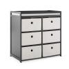 imageDelta Children Hayes Changing Table and Dresser for Bedroom with 6 Fabric Drawers Bianca WhiteFlax BinsCharcoal GreyFlax