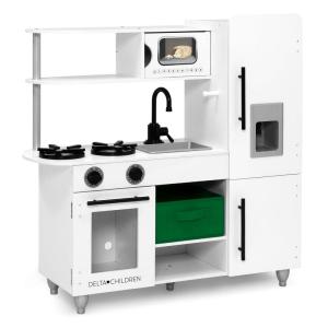 imageDelta Children Deluxe Modern Kitchen  Toy Kitchen Playset with Realistic Knobs That TurnClick Oven Sink and FridgeFreezer with Ice Maker White
