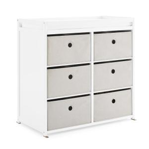 imageDelta Children Hayes Changing Table and Dresser for Bedroom with 6 Fabric Drawers Bianca WhiteFlax BinsBianca WhiteFlax Bins
