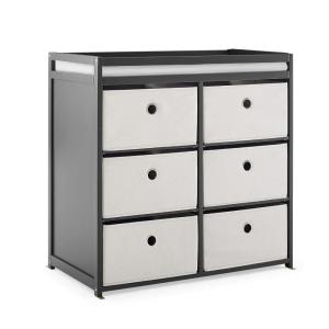 imageDelta Children Hayes Changing Table and Dresser for Bedroom with 6 Fabric Drawers Bianca WhiteFlax BinsCharcoal GreyFlax