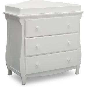 imageDelta Children Lancaster 3 Drawer Dresser with Changing Top and Interlocking Drawers  Greenguard Gold Certified GreyBianca White