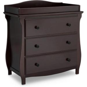 imageDelta Children Lancaster 3 Drawer Dresser with Changing Top and Interlocking Drawers  Greenguard Gold Certified GreyDark Chocolate